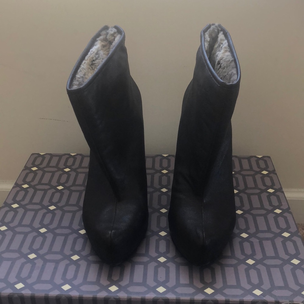 BCBG Brown Ankle Boots with Faux Fur Lining